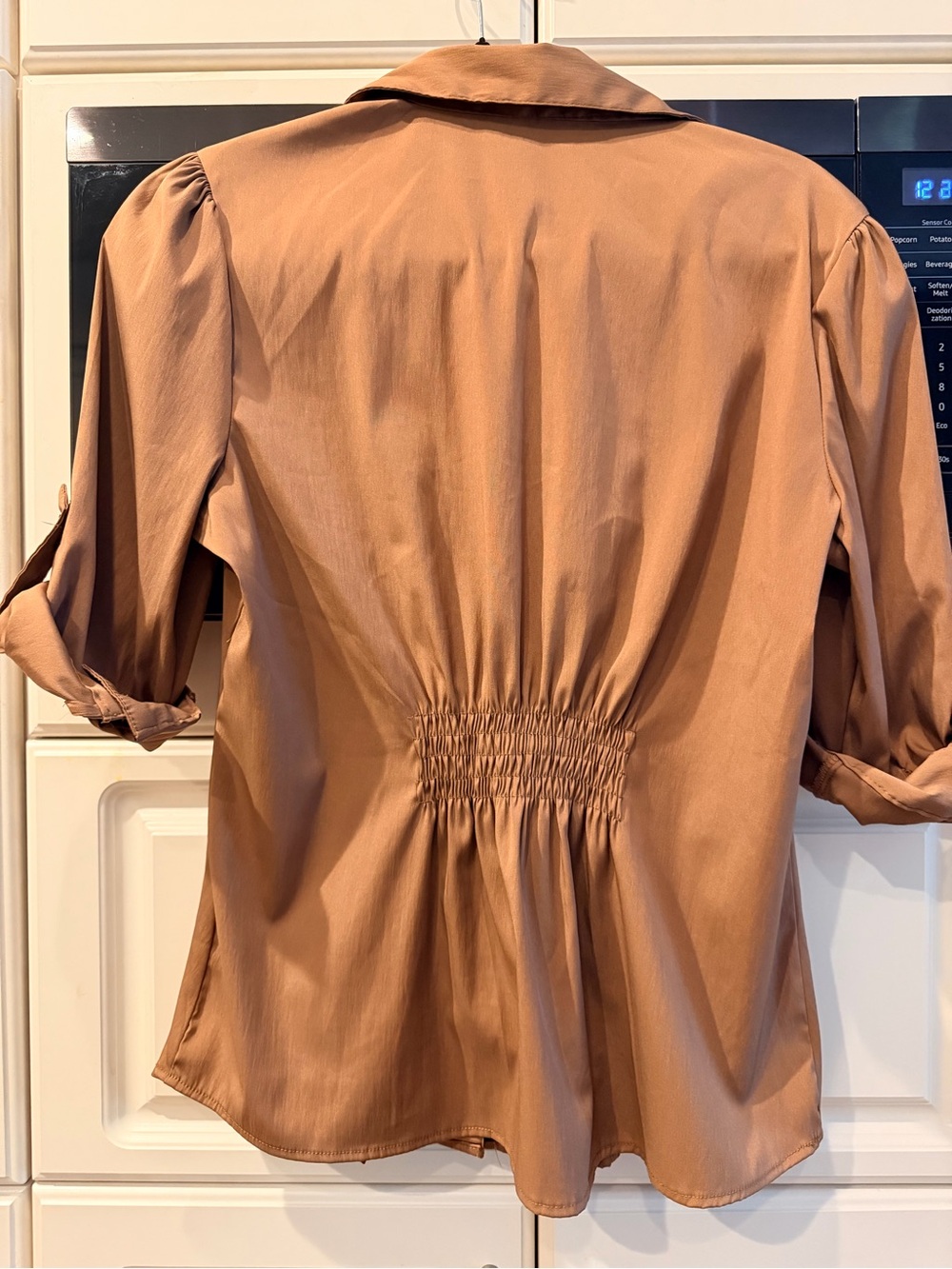 Cotton Express Tan Button-Down Blouse - Picture 3 of 4